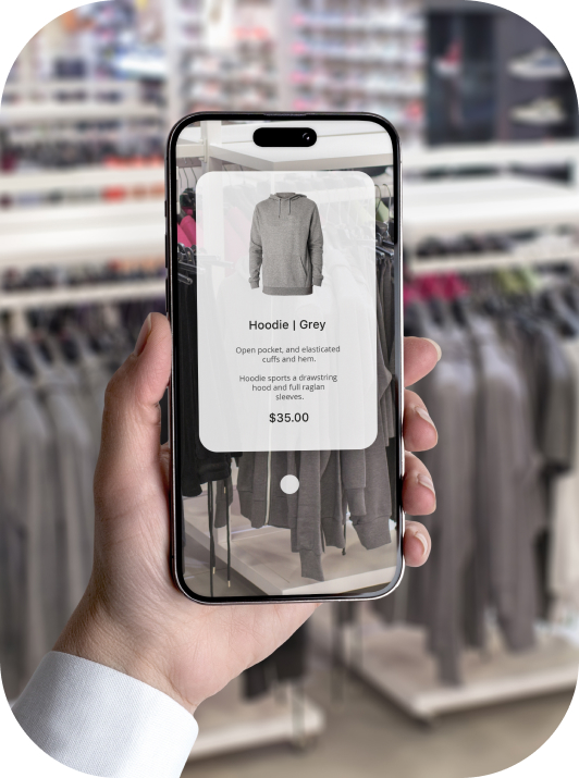 hand holding a phone with a shopping app